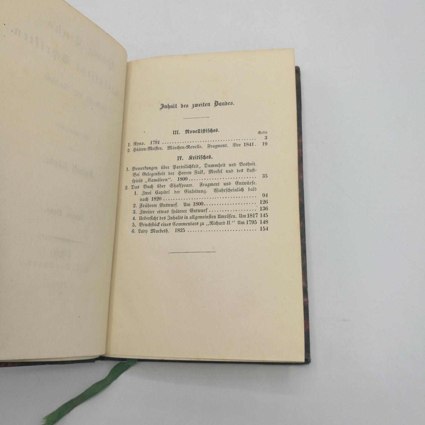 Ludwig Tieck, Rudolf Köpke (Hg.): Ludwig Tieck's nachgelassenen Schriften. Auswahl und Nachlese.