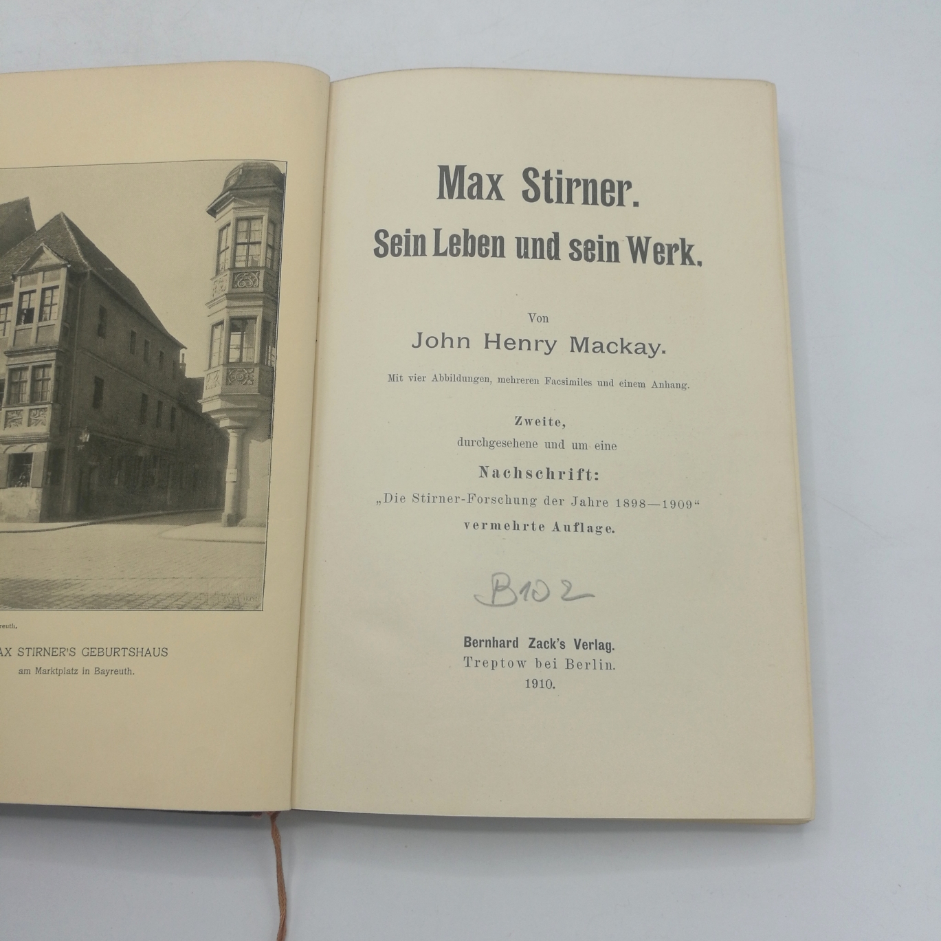 Mackay, John Henry: Max Stirner. Sein Leben und sein Werk.