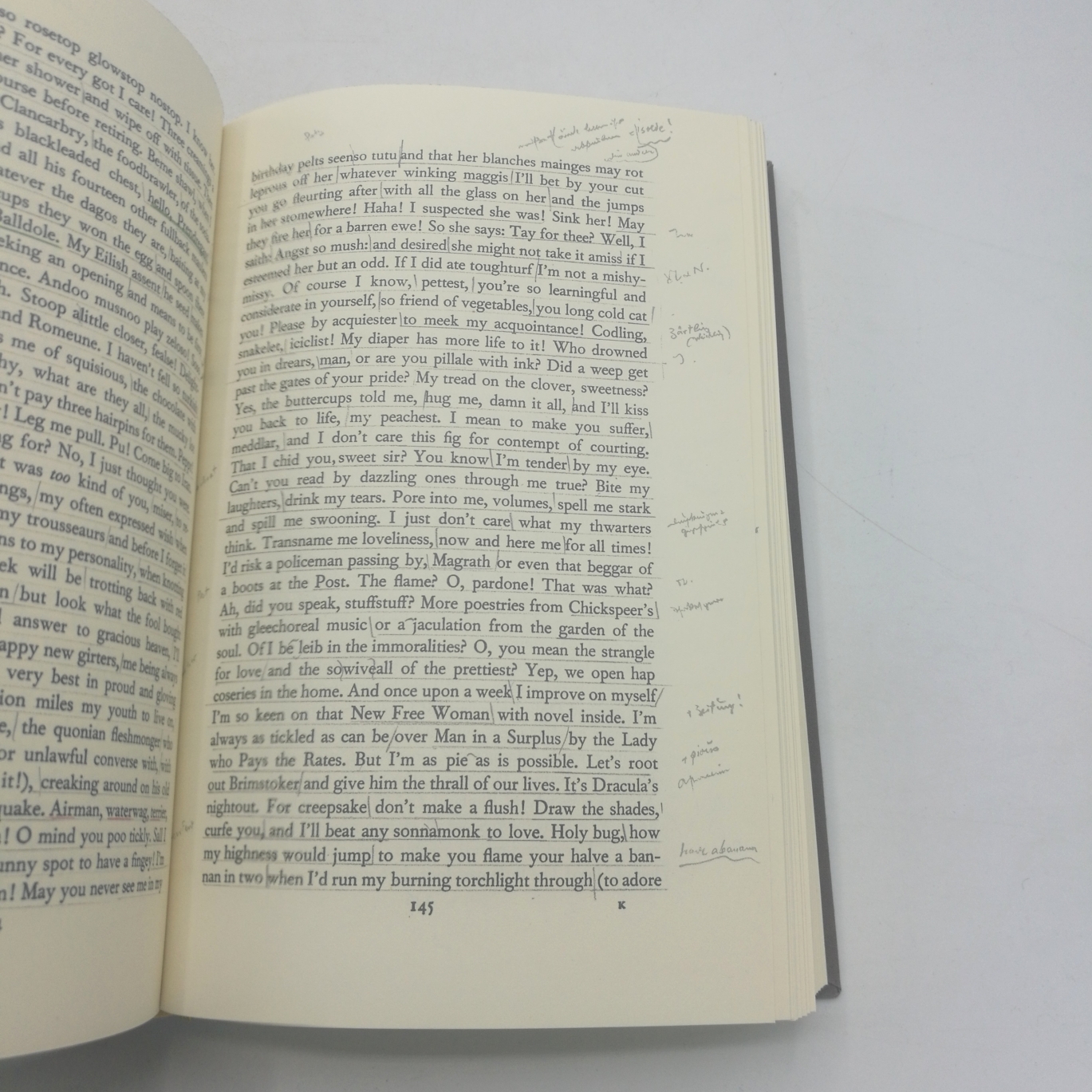 Schmidt, Arno: Arno Schmidt's Arbeitsexemplar von Finnegans Wake by James Joyce Faksimile des von Arno Schmidt mit verschiedenen Bunt- und Bleistiftunterstreichungen, Randglossen und Kleinstübersetzungen versehenen Arbeitsexemplars der Ausgabe von 1950. B