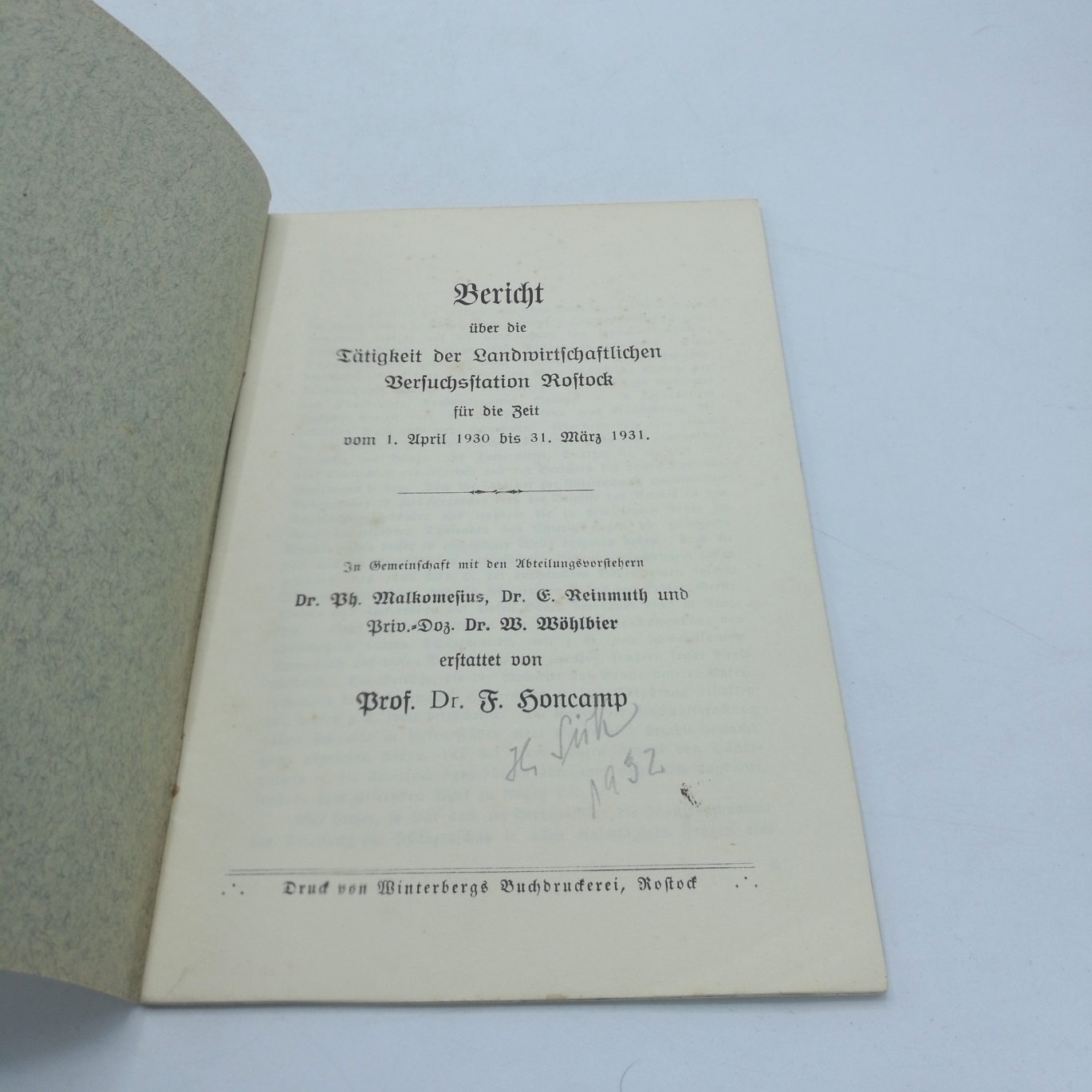 Honcamp, F.: Bericht über die Tätigkeit der Landwirtschaftlichen Versuchsstationen Rostock für die Zeit vom 1. April 1931 