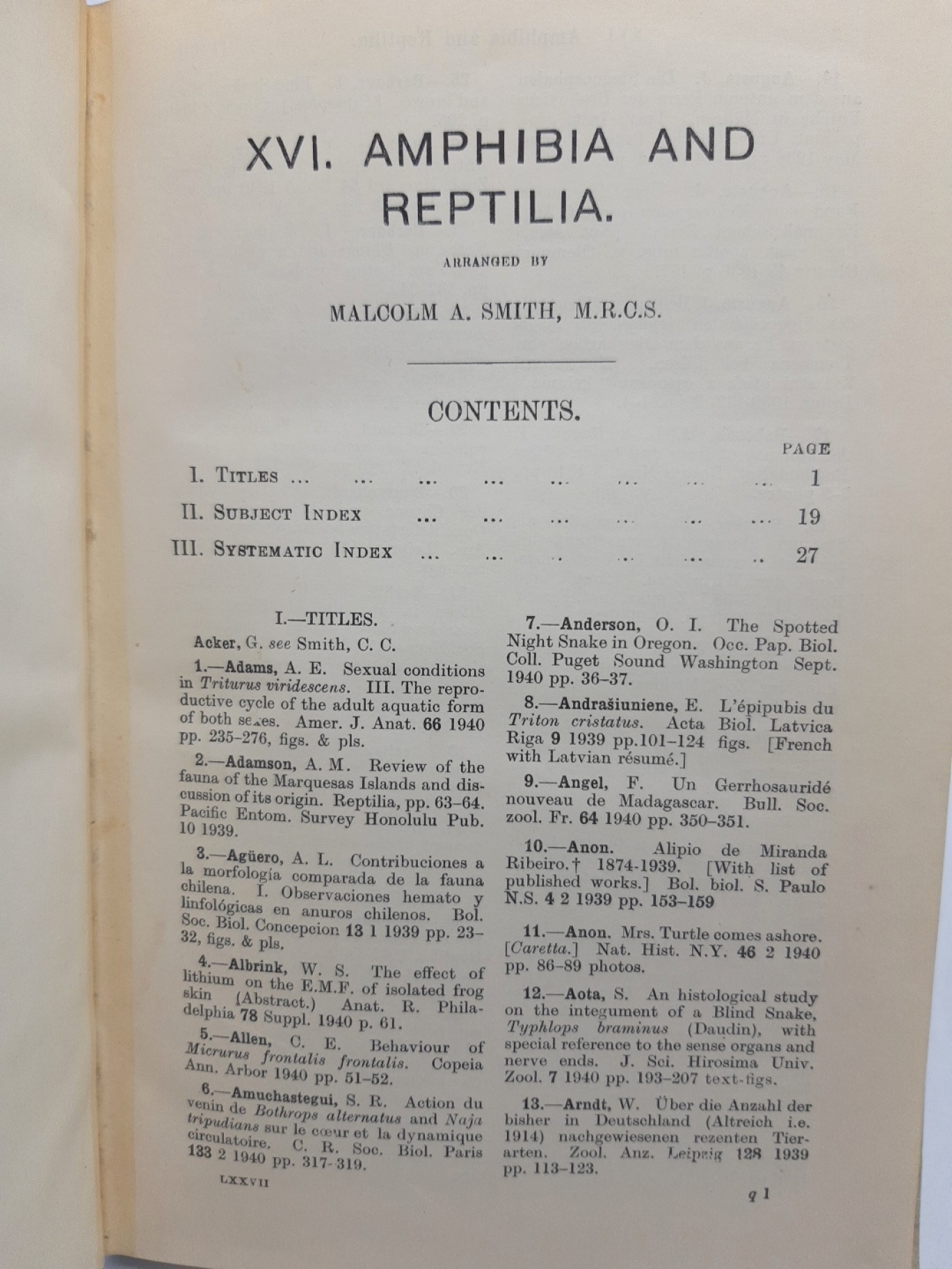 varoius autoren: Zoological Record. Jahrgänge 1922-1935 + 1940-1958