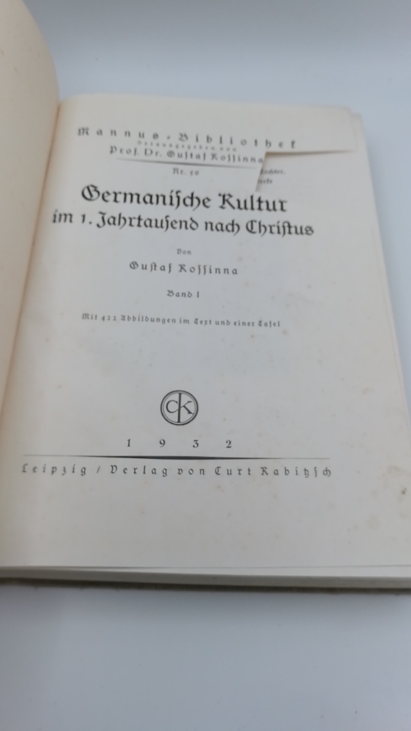 Kossina, Gustaf: Germanische Kultur im 1. Jahrtausend. Band I [1]