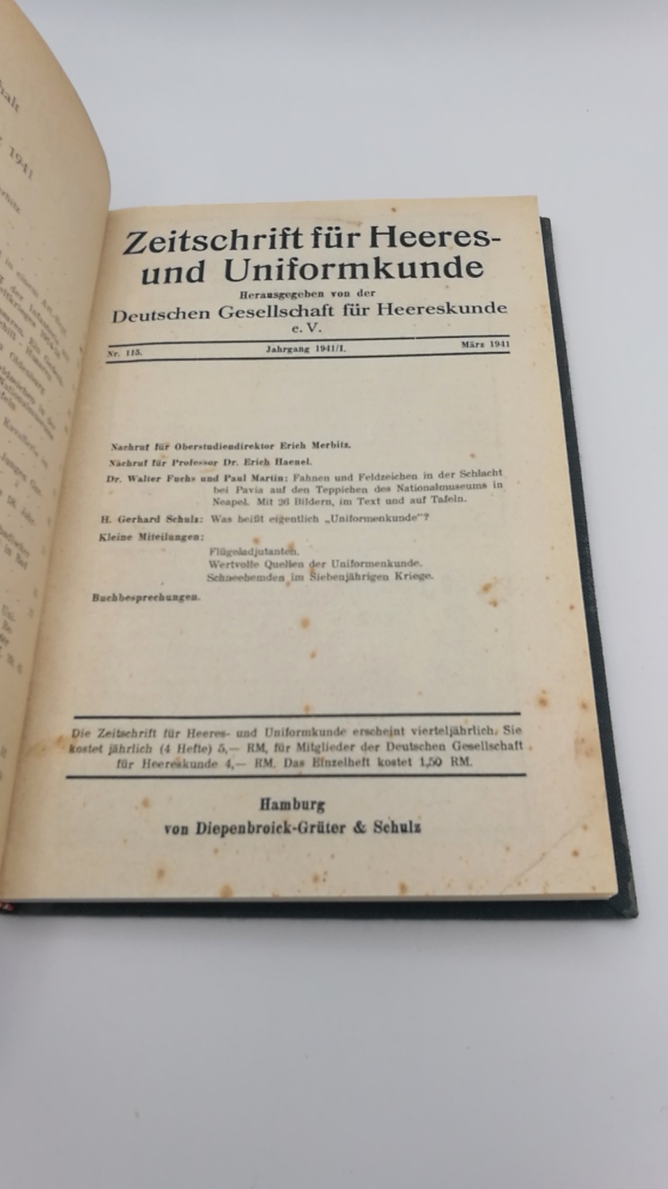 Deutsche Gesellschaft für Heereskunde e.V. (Hrsg.): Zeitschrift fur Heeres-und Uniformkunde. Jahrgang 1941 (Heft 115-117)