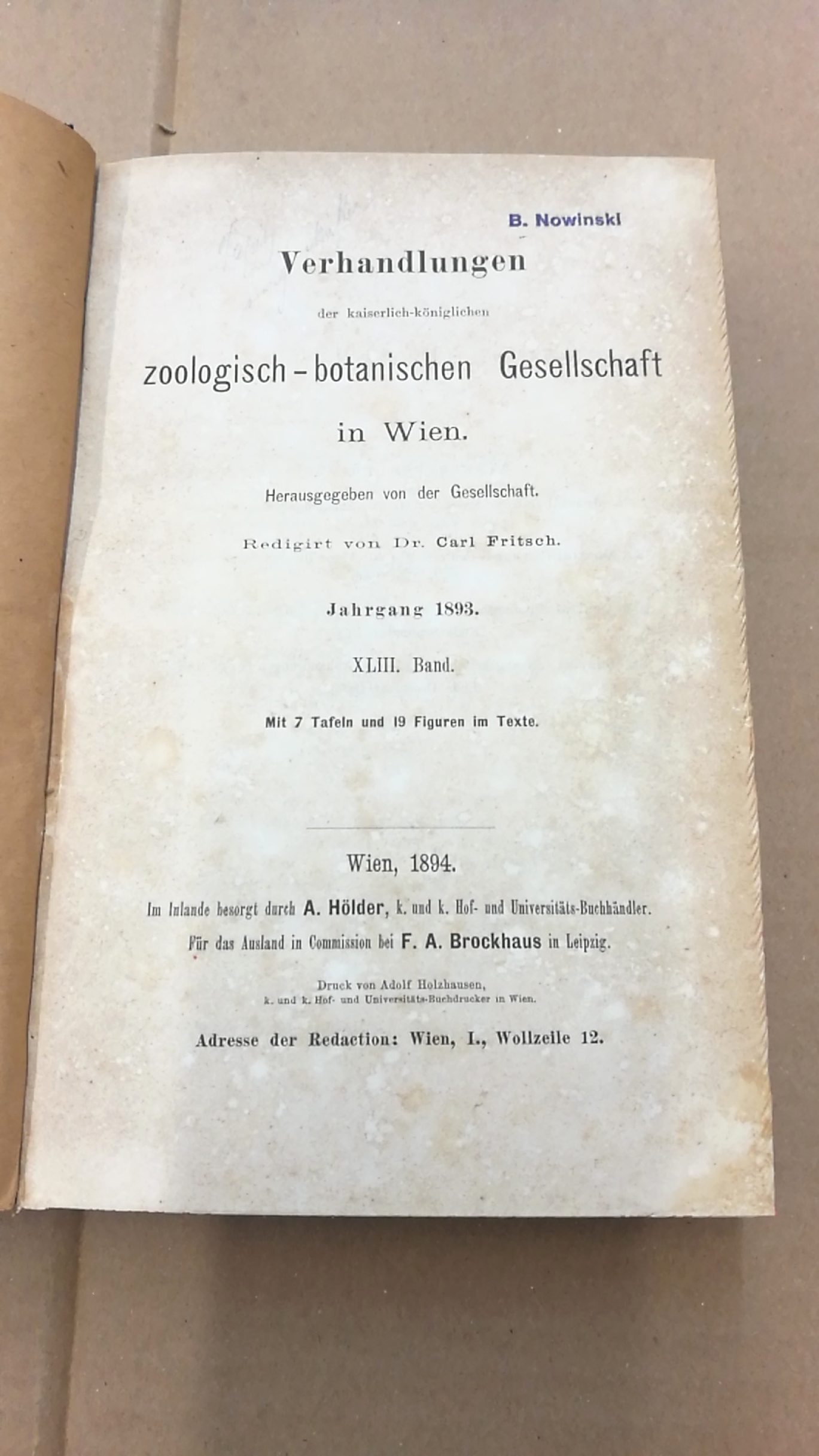 Zoologisch-Botanische Gesellschaft Wien (Hrgs.): Verhandlung der kaiserlich.königlichen zoologisch-botanischen Gesellschaft in Wien. Jahrgang 1898-1902, 43-52. Band  (= 10 Bände)