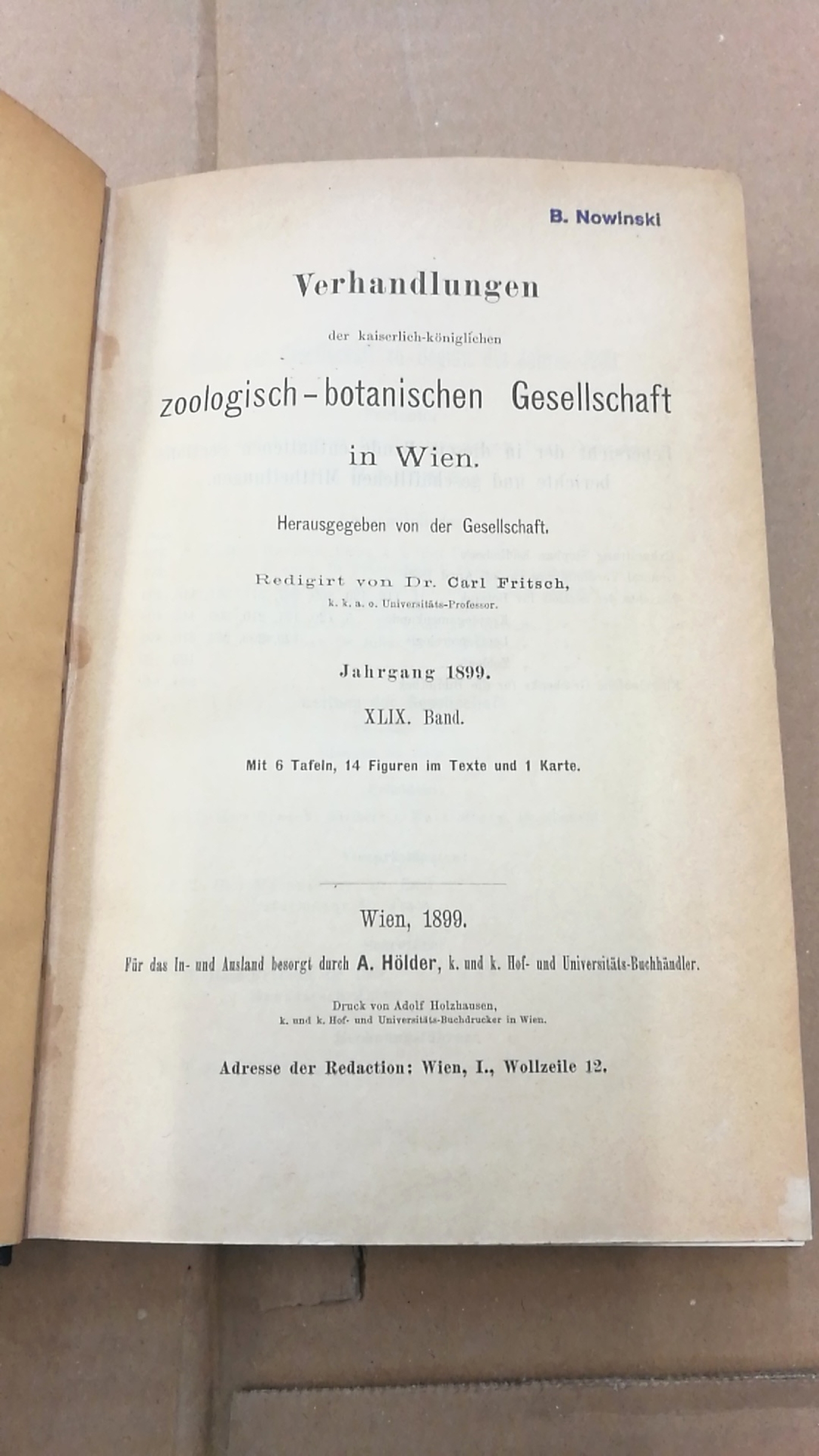 Zoologisch-Botanische Gesellschaft Wien (Hrgs.): Verhandlung der kaiserlich.königlichen zoologisch-botanischen Gesellschaft in Wien. Jahrgang 1898-1902, 43-52. Band  (= 10 Bände)