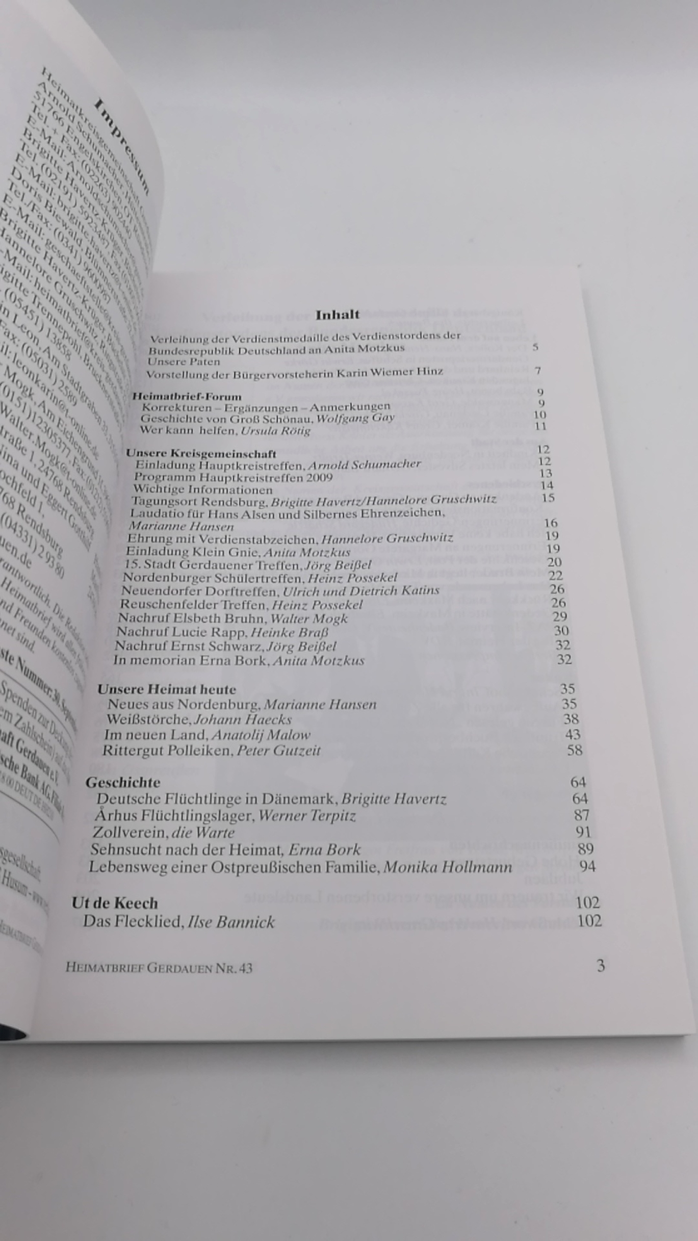 Heimatkreisgemeinschaft Gerdauer e.V. (Hrsg.): Heimatbrief Kreis Gerdauen Nr. 43 Juni 2009 Kultur in Ostpreußen. Menschen, Geschichte und Güter im Kreis Gerdauen