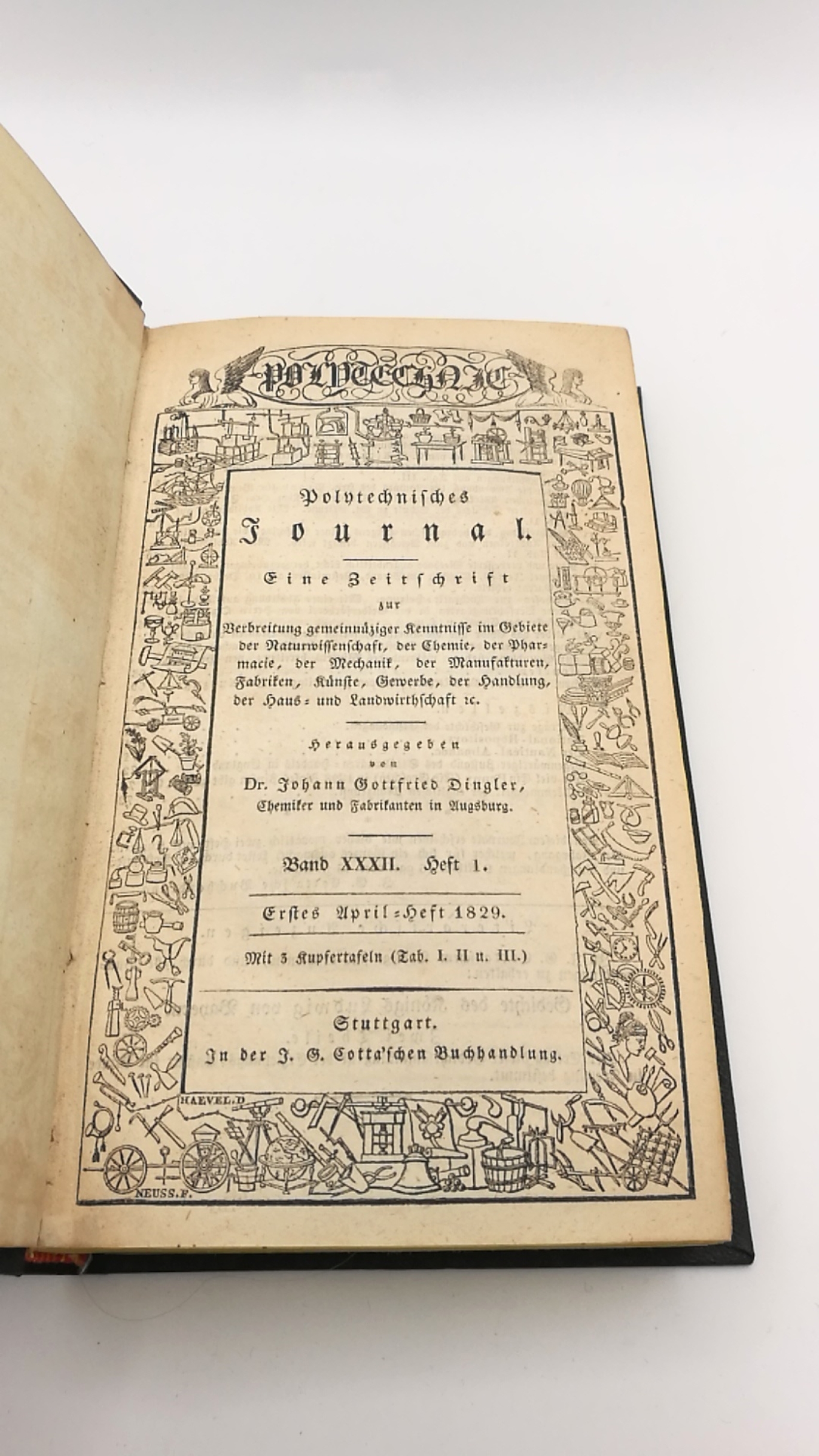 Dingler, Johann Gottfried (Hrgs.): Polytechnisches Journal. Band XXXII [32.] Heft 1-6 (=vollst. Jahrgang) Eine Zeitschrift