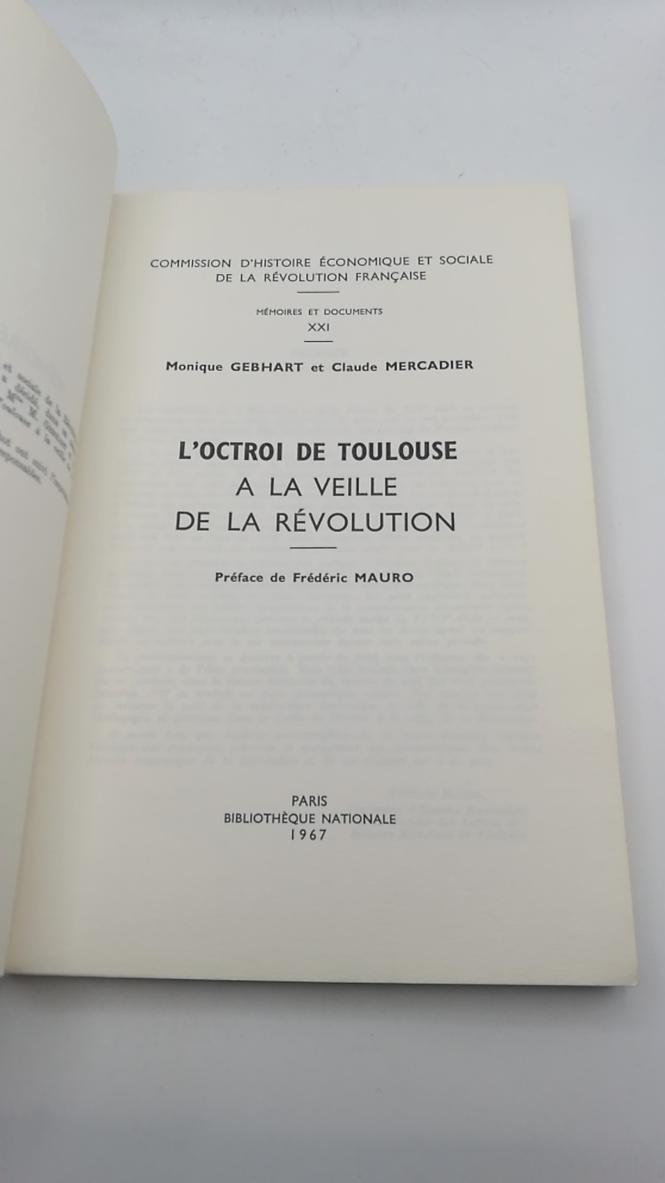 Gebhart / Mercadier, Monique / Claude: L' octroi de Toulouse a la veille de la Revolution