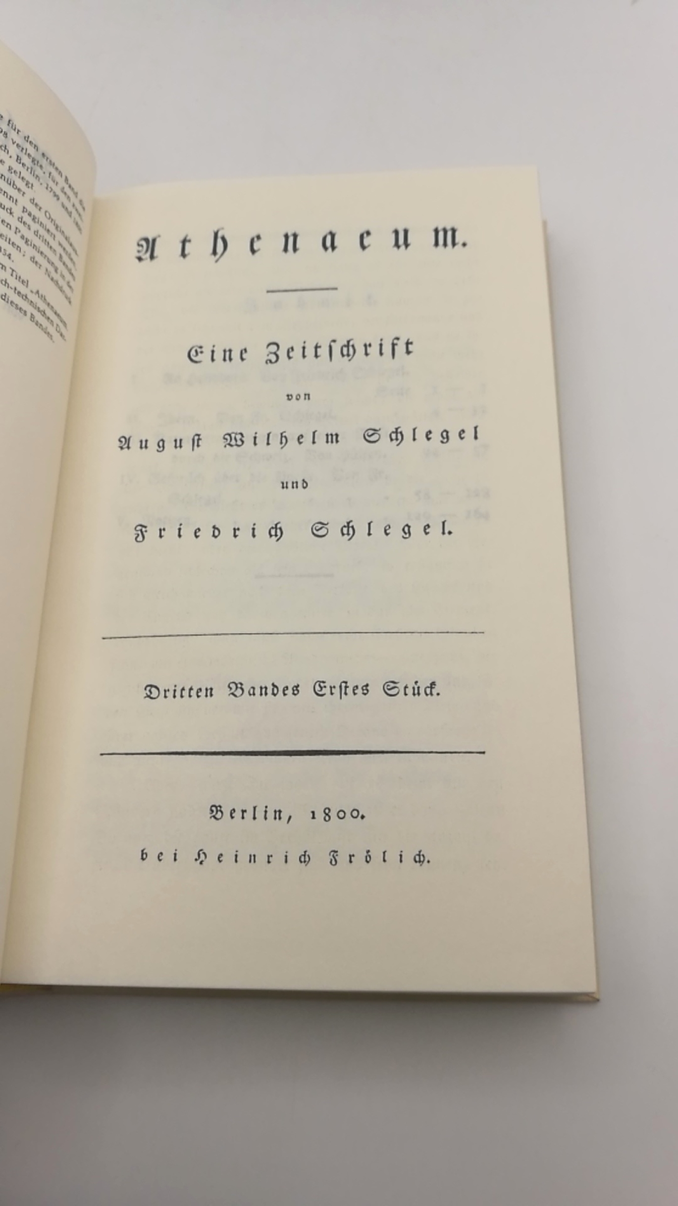 Schlegel, August Wilhelm und Friedrich: Athenaeum. 1798-1800 (3 Bände = vollst.)