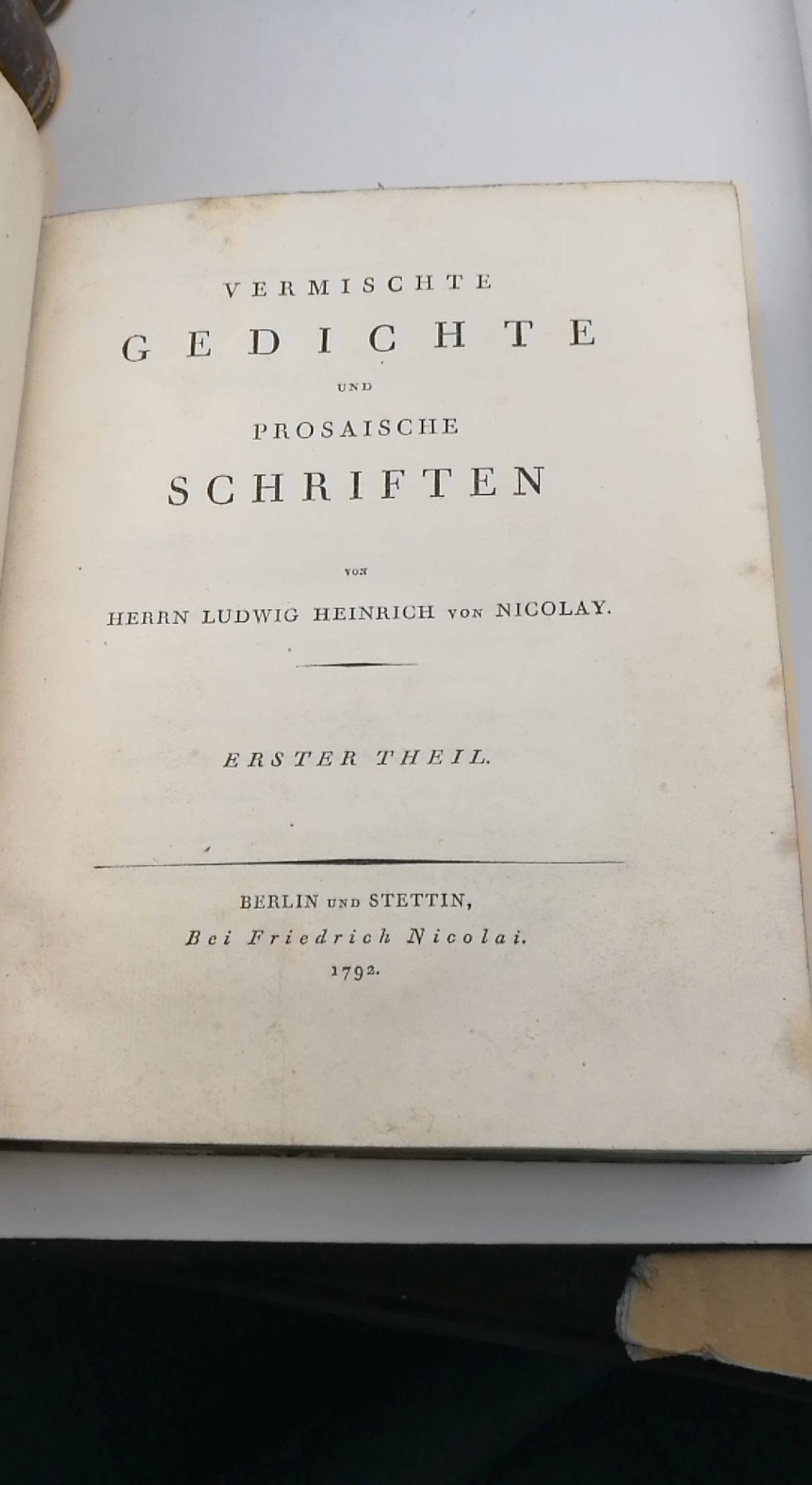 Nicolay, Ludwig Heinrich von: Vermischte Gedichte und prosaische Schriften. Erster  [1.] bis Achter [8.] Theil. 8 Teile in 4 Büchern (=vollst.) Nebst: Das Landgut Monrepos in Finnland, 1804 nebst einem Grundriss