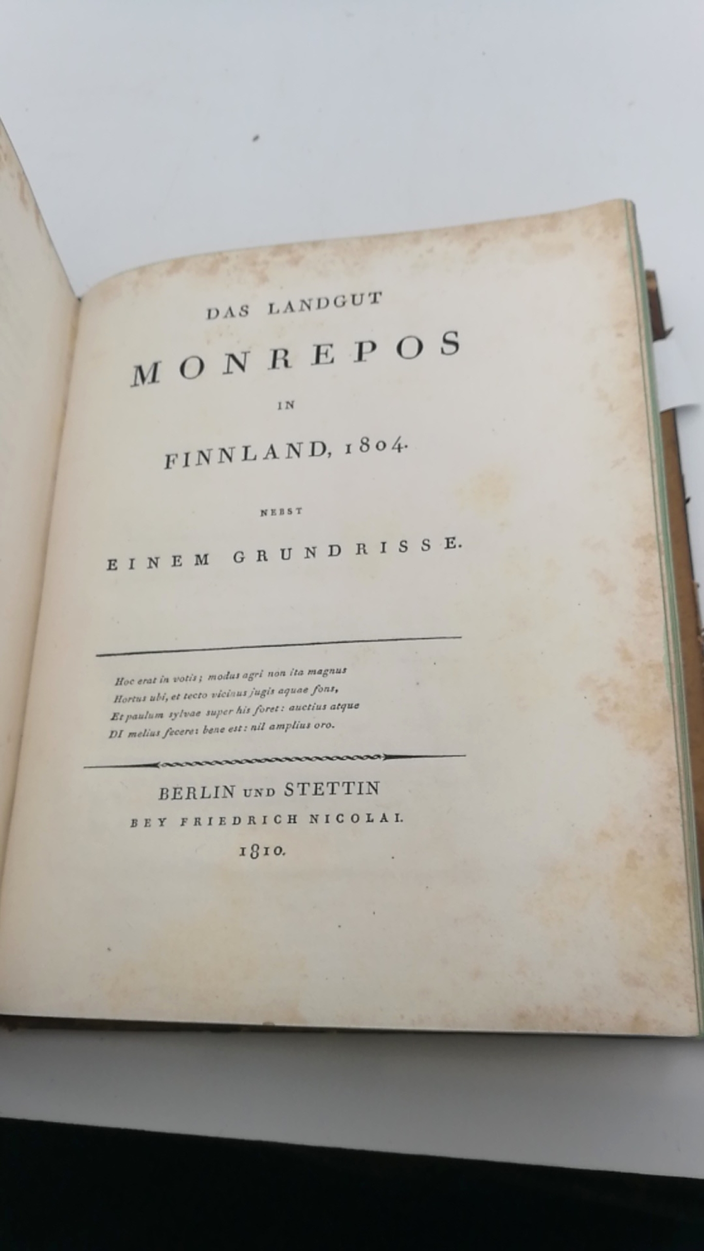 Nicolay, Ludwig Heinrich von: Vermischte Gedichte und prosaische Schriften. Erster  [1.] bis Achter [8.] Theil. 8 Teile in 4 Büchern (=vollst.) Nebst: Das Landgut Monrepos in Finnland, 1804 nebst einem Grundriss