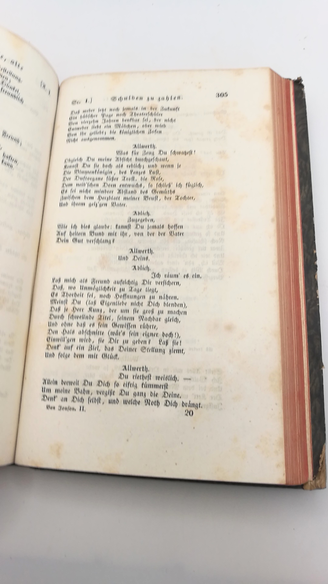 Jonson, Ben: Ben Jonson und seine Schule, dargestellt in einer Auswahl von Lustspielen und Tragödien. Erster [1.] und Zweiter [2.] Theil (=2 Teile in 1 Band) Übersetzt und erläutert durch Wolf Grafen von Baudissin.