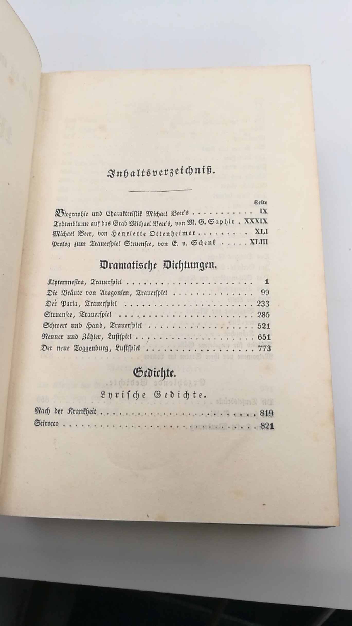 Schenk, Eduard von (Hrgs.): Sämmtliche Werke von Michael Beer. Herausgegeben von Eduard von Schenk.