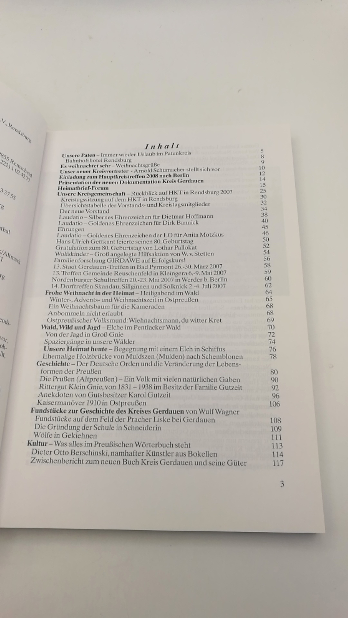 Heimatkreisgemeinschaft Gerdauer e.V. (Hrsg.): Heimatbrief Kreis Gerdauen Nr. 40 Dezember 2007 Kultur in Ostpreußen. Menschen, Geschichte und Güter im Kreis Gerdauen