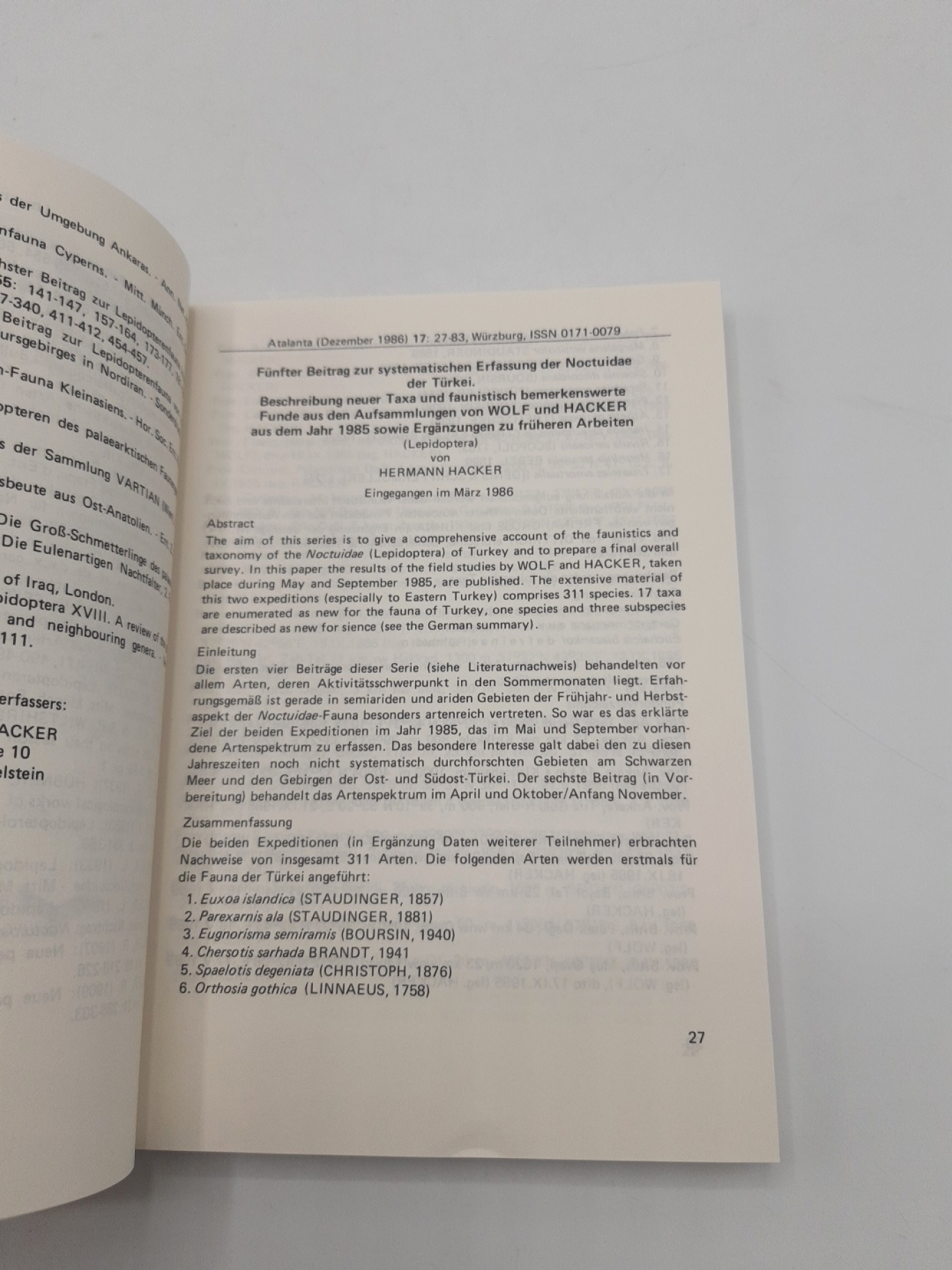 Gesell. z Förd. d Erforschung v Insektenwanderungen, : Atalanta. Zeitschrift der "Deutschen Forschungszentrale für Schmetterlingswanderungen" 17. Band, Heft 1/4 (Dezember 1986) 