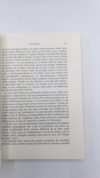 Vauban, Sebastien: La dime royale Présentation Emmanuel Le Roy Ladurie. Acteure de L'histoire.