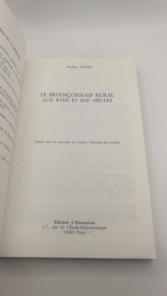 Nadine Vivier: Le Briançonnais rural au XVIIIe et XIXe siecles