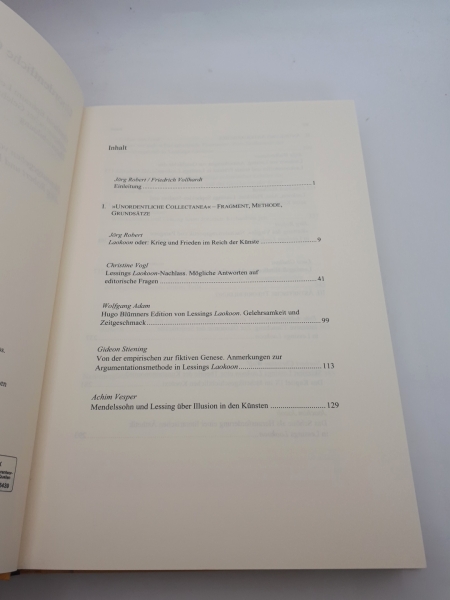 Robert, Jörg (Herausgeber): Unordentliche Collectanea Gotthold Ephraim Lessings Laokoon zwischen antiquarischer Gelehrsamkeit und ästhetischer Theoriebildung