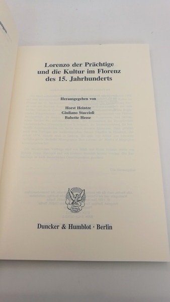 Heintze, Horst (Herausgeber): Lorenzo der Prächtige und die Kultur im Florenz des 15. Jahrhunderts 