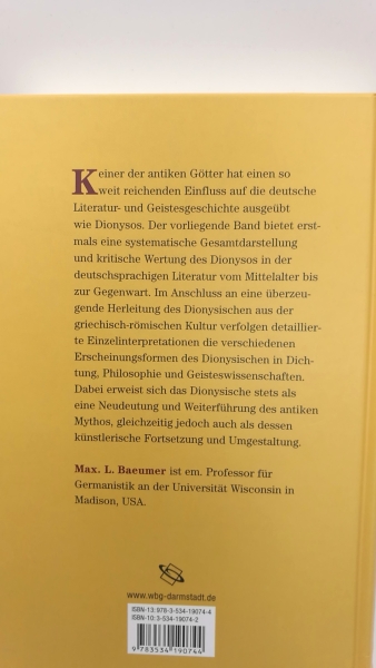 Baeumer, Max L. (Verfasser): Dionysos und das Dionysische in der antiken und deutschen Literatur / Max L. Baeumer 