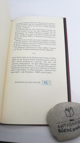 Galiani / d'Epinay, Ferdinando / Louise: Helle Briefe Aus dem Französischem von Heinrich Conrad. Mit einer Einleitung und mit Anmerkungen von Wilhelm Weigand, ergänzt durch Friedhelm Kemp