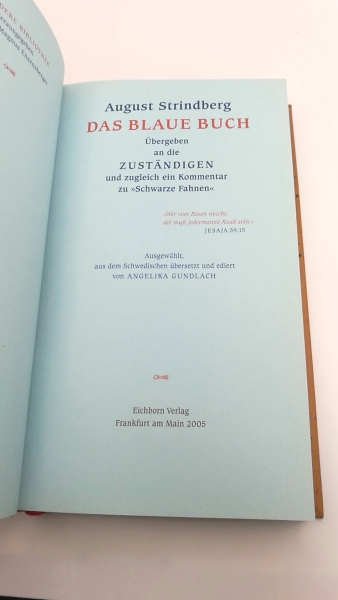 Gundlach, Angelika (Herausgeber): August Strindberg. Das blaue Buch Übergeben an die Zuständigen und zugleich ein Kommentar zu "Schwarze Fahnen"