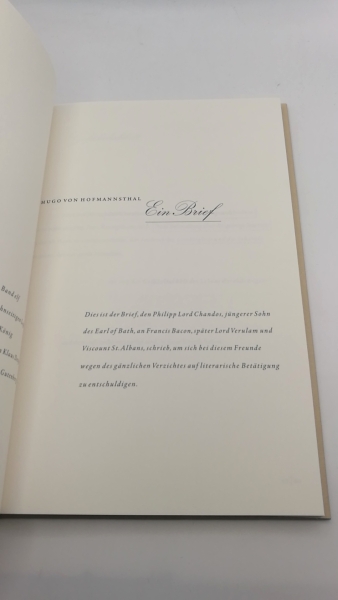 Detjen, Klaus (Herausgeber): Hugo von Hofmannsthal. Ein Brief Dies ist der Brief, den Philipp Lord Chandos,