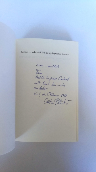 Schlüter, Carsten: Adornos Kritik der apologetischen Vernunft. 2 Bände Epistemata Würzburger wissenschaftliche Schriften. Reihe Philosophie