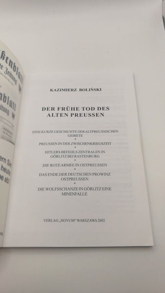 Bolinski, Kazimierz: Der frühe Tod des alten Preussen 