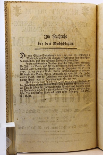 ohne Autor: Repertoriu novi corporis constitutionum Prussico-Brandenburgensium praecipue Marchicarum, I. Chronologicum, II. Reale oder doppeltes Register, über die neue Sammlung der königlich Preußischen und Churfürstlich Brandenburgischen besonders in de