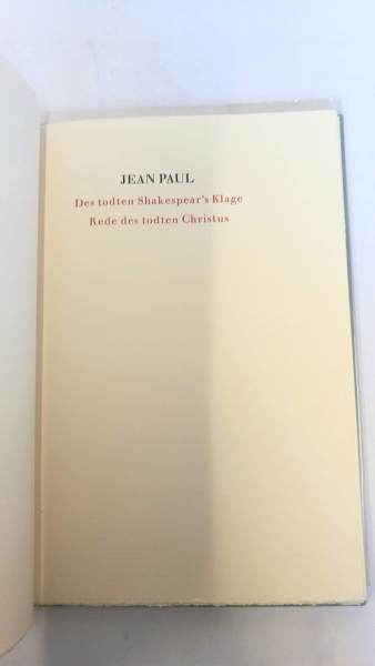 Paul, Jean: Des todten Shakespear's Klage. Rede des todten Christus. Edition Poeschel. 