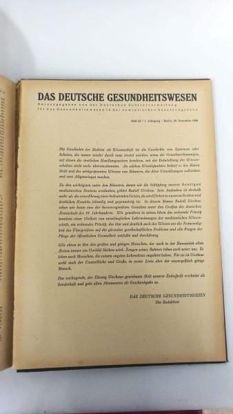 Konitzer (Hrsg.), P.: Das deutsche Gesundheitswesen. Jahrgang 1 / Heft 1 - 24, 1946. Herausgegeben von der Deutsche Wirtschaftskomission für die sowjetische Besatzungszone, Hauptverwaltung Gesundheitswesen, Berlin.