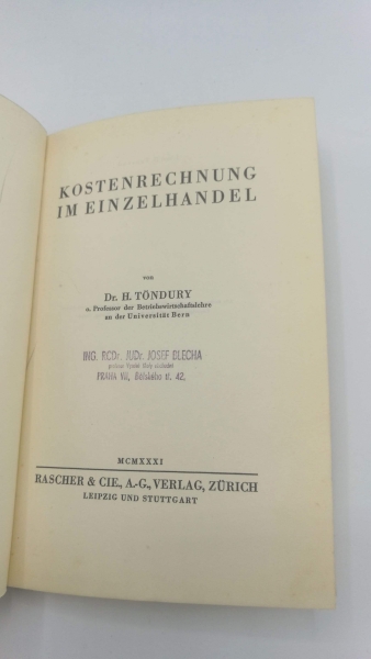 Töndury, H.: Kostenberechung im Einzelhandel