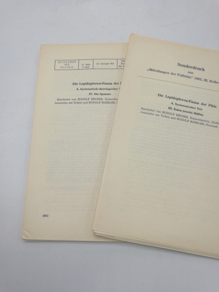 de Lattin, Gustav: Die Lepidopteren Fauna der Pfalz. I. + II. + III. Teil vollständig (4 Bände) Sonderdruck aus Mitteilungen der Pollichia. III. Reihe