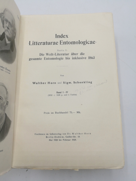 Horn, Walther: Index Litteraturae Entomologicae. 4 Bände (=vollständig) Serie I. Die Weltliteratur über die gesamte Entomologie bis inklusive 1863