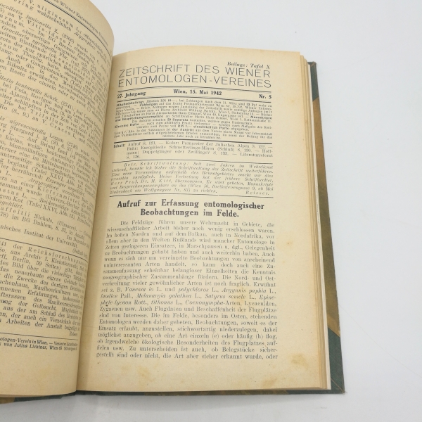 Wiener Entomologischen Gesellschaft (Hrsg.), : Zeitschrift d. Wiener Entomologischen-Vereins , XXVII. (27.) Jahrgang, 1942, Nr 1-12 (=vollst.). Gebunden! 