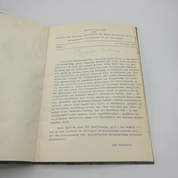Brandt, Max (Hrsg.): Sobjetische Psychatrie. Medizinische Folge des Osteuropa-Instituts an der Freien Universität Berlin. Folge 5 Herausgegeben von Professor Dr. med. Max Brandt