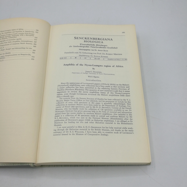 Senkenbergisches Naturforschenden Gesellschaft (Hrgs.): Senkenbergiana Biologica Festschrift zum 70. Geburtstag von Prof. Dr. Robert Mertens