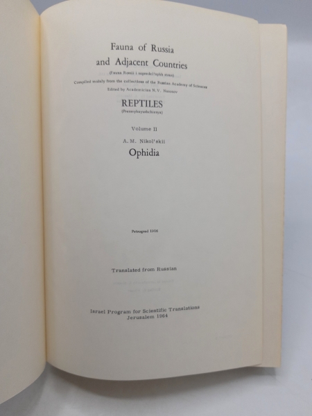 Nikol'skii, A. M.: Fauna of Russia and Adjacent Countries. Reptiles. Volume II (2) Ophidia