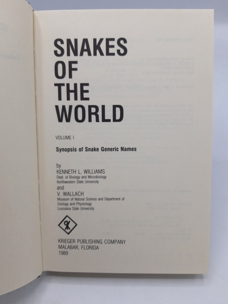 Williams, Kenneth L.: Snakes of the world. Vol. 1 synopsis of snake generic names