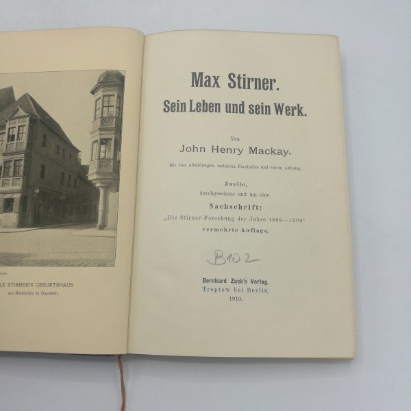 Mackay, John Henry: Max Stirner. Sein Leben und sein Werk.