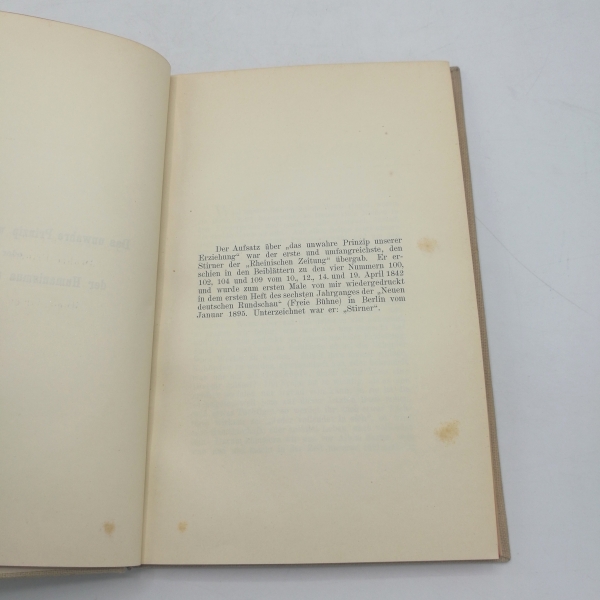 Mackay, John Herny (Hrsg.): Max Stirners Kleinere Schriften und seine Entgegnungen auf die Kritik seines Werkes "Der Einzige und sein EIgentum" aus den Jahren 1842 - 1848