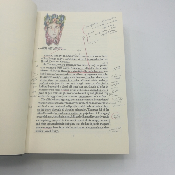 Schmidt, Arno: Arno Schmidt's Arbeitsexemplar von Finnegans Wake by James Joyce Faksimile des von Arno Schmidt mit verschiedenen Bunt- und Bleistiftunterstreichungen, Randglossen und Kleinstübersetzungen versehenen Arbeitsexemplars der Ausgabe von 1950. B