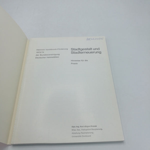 Krause, Karl-Jürgen: Stadtgestaltung und Stadterneuerung Hinweise für die Praxis