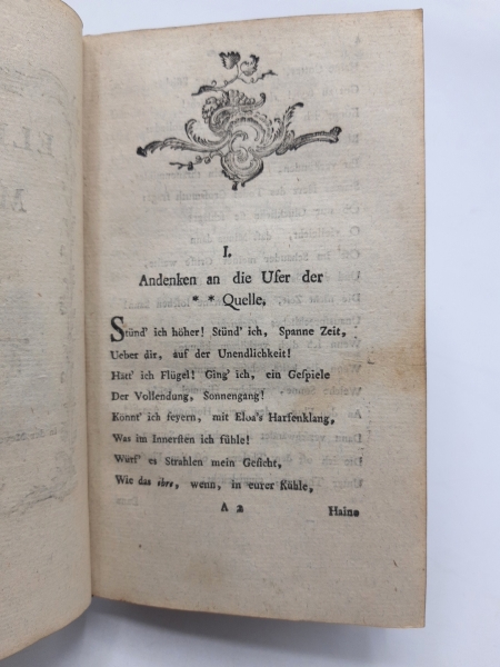 von Thümmel, Klamer Eberhard Karl Schmidt, J. W. Schreiber, J T Dick: Sammelband von sechs Schriften: Lieder für Kinder (Neue Auflage), 1772 [unbek. Autor] / Inoculation der Liebe, 1772 / Elegieen an meine Minna, 1773 / Kleine vermischte Gedichte und Brie