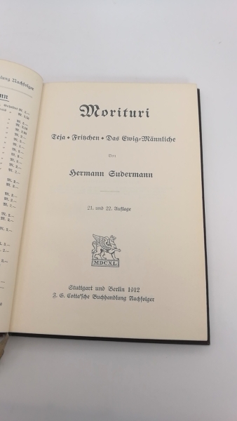 Sudermann, Hermann: Morituri Teja. Fritzschen. Das ewige-Männliche