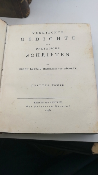 Nicolay, Ludwig Heinrich von: Vermischte Gedichte und prosaische Schriften. Erster  [1.] bis Achter [8.] Theil. 8 Teile in 4 Büchern (=vollst.) Nebst: Das Landgut Monrepos in Finnland, 1804 nebst einem Grundriss