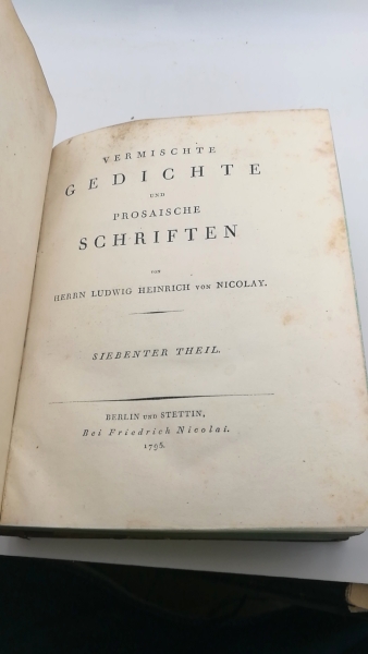 Nicolay, Ludwig Heinrich von: Vermischte Gedichte und prosaische Schriften. Erster  [1.] bis Achter [8.] Theil. 8 Teile in 4 Büchern (=vollst.) Nebst: Das Landgut Monrepos in Finnland, 1804 nebst einem Grundriss