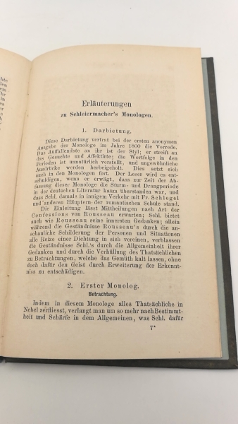 Kirchmann, J. H. v.  (Hrsg.): Friedrich Schleiermacher's Monologen. Herausgegeben, erläutert und mit einer Lebensbeschreibung Schleiermacher's versehen von J. H. v. Kirchmann.