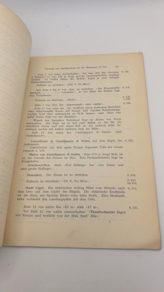 Reichs-Marine-Amt (Hrsg.): Segelhandbuch für das Mittelmeer. II. [2.] Teil: West- und Südküste Italiens, Sardinien und Sizilien. Beiheft / Erste [1.] bis fünfte [5.] Ergänzung / Nachtrag (=vollst.)